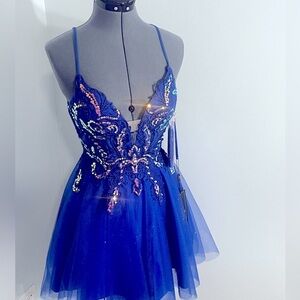 Coya Collection Sz S V-Neck Illusion Waist Beaded Bodice Fit-And-Flare Dress NWT